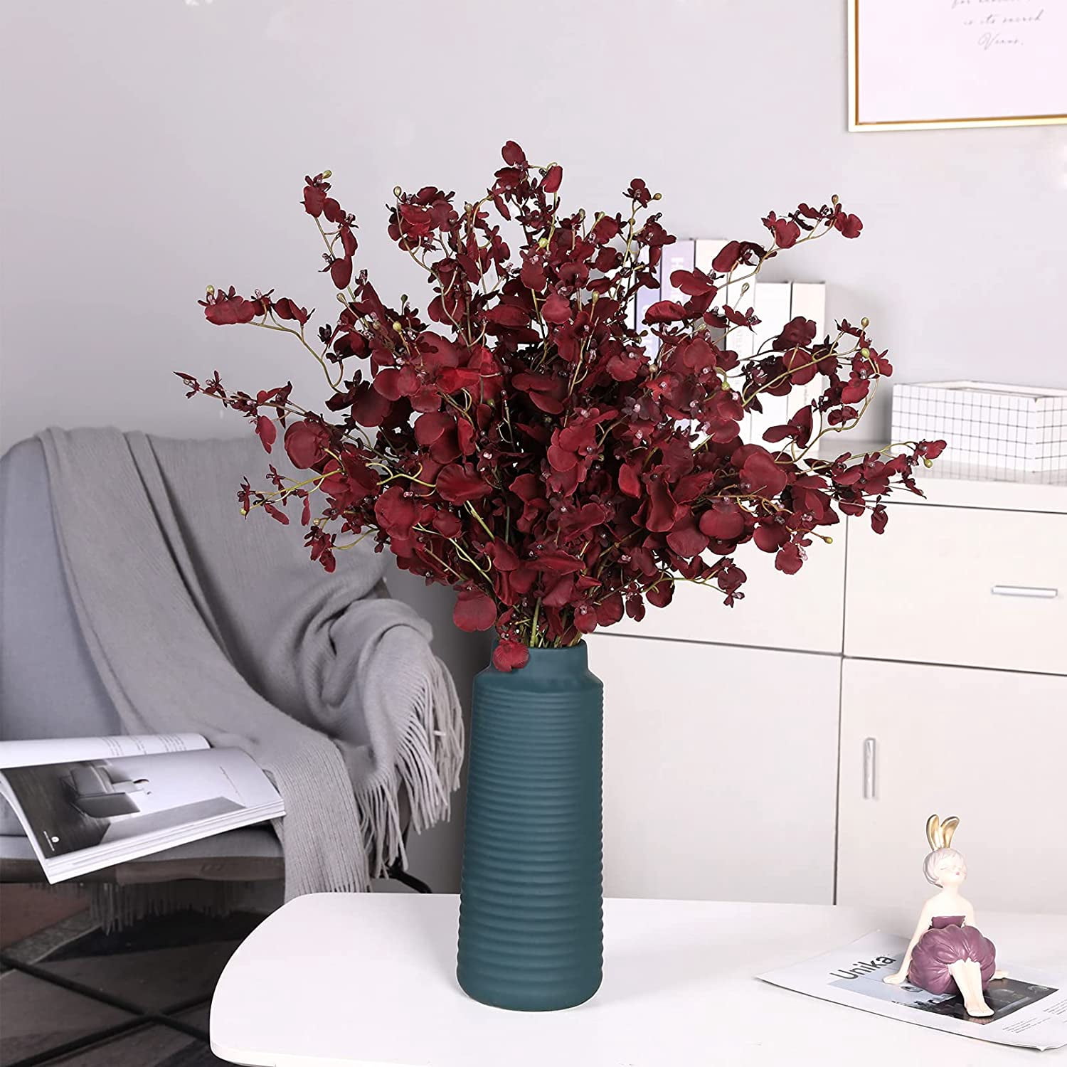 12Pcs Artificial Orchids Flowers Fake Silk Dancing Lady Orchid Faux Long Stem Flowers in Bulk for Home Wedding Office Party Festive Indoor Outdoor Decoration (New Burgundy)