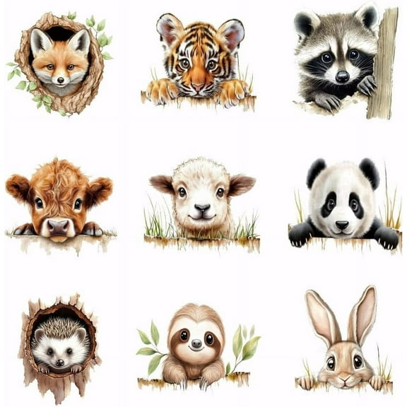 9PCS Pocket Animal Iron On Transfer Patches Animal Heat Transfer Stickers DIY Iron On Decals Washable Heat Transfer Paper