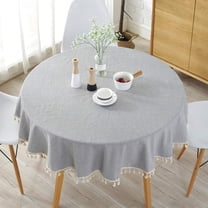 Round Tablecloth Solid Color Tablecloths Tassel Rectangular Table Cloth Cotton Linen Table Cover for Dining Circle Coffee Side Card Table (Light Grey, 110cm)