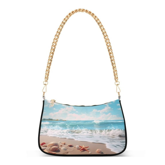 Ryvnso Starfish Conch on Beach Womens Chain Shoulder Bag Tote Handbags Clutch Hobo Purse with Zipper for Travel
