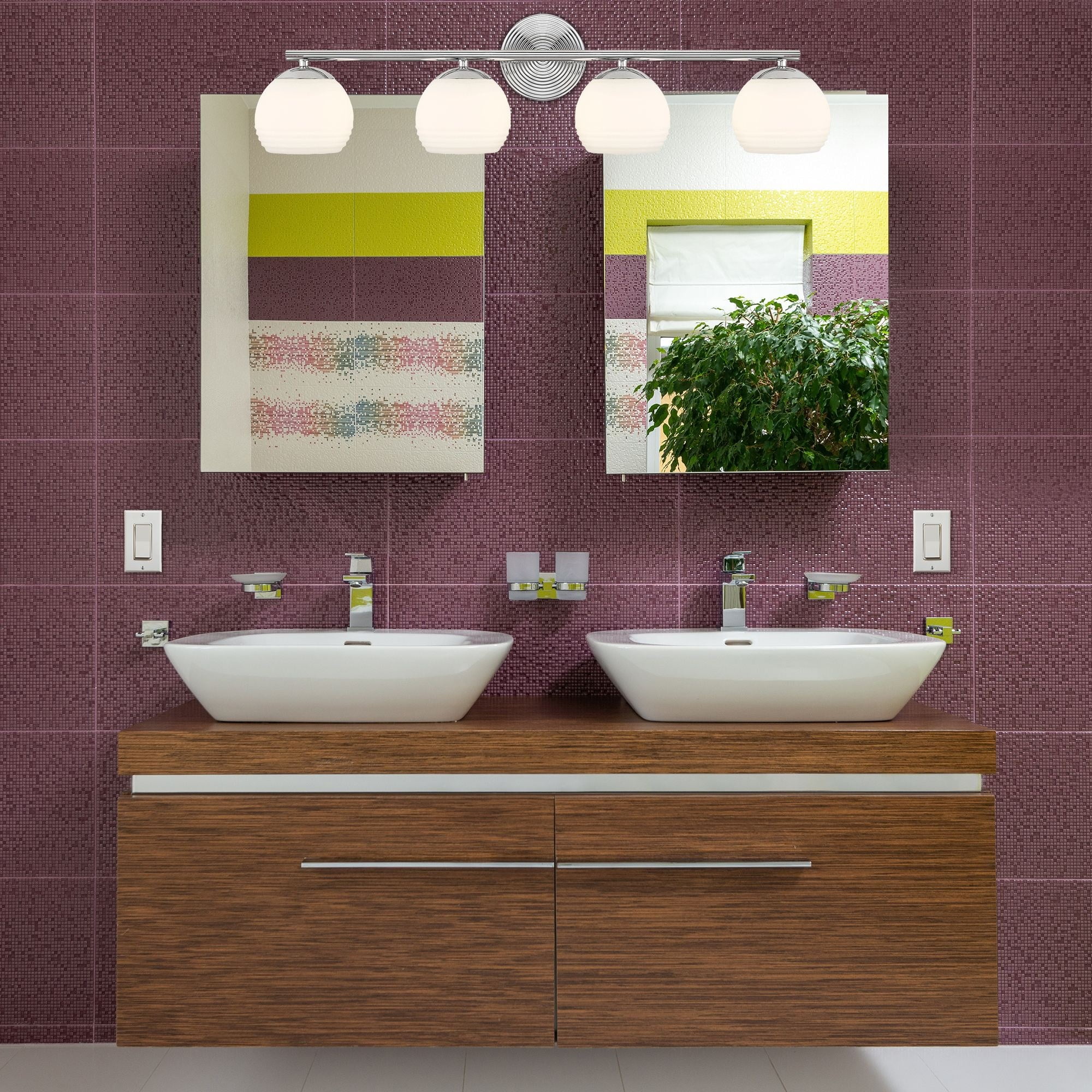 Open Box Designers Fountain Moon Breeze 4 Light Polished Nickel Bathroom Vanity Light Fixture, D251H-4B-PN