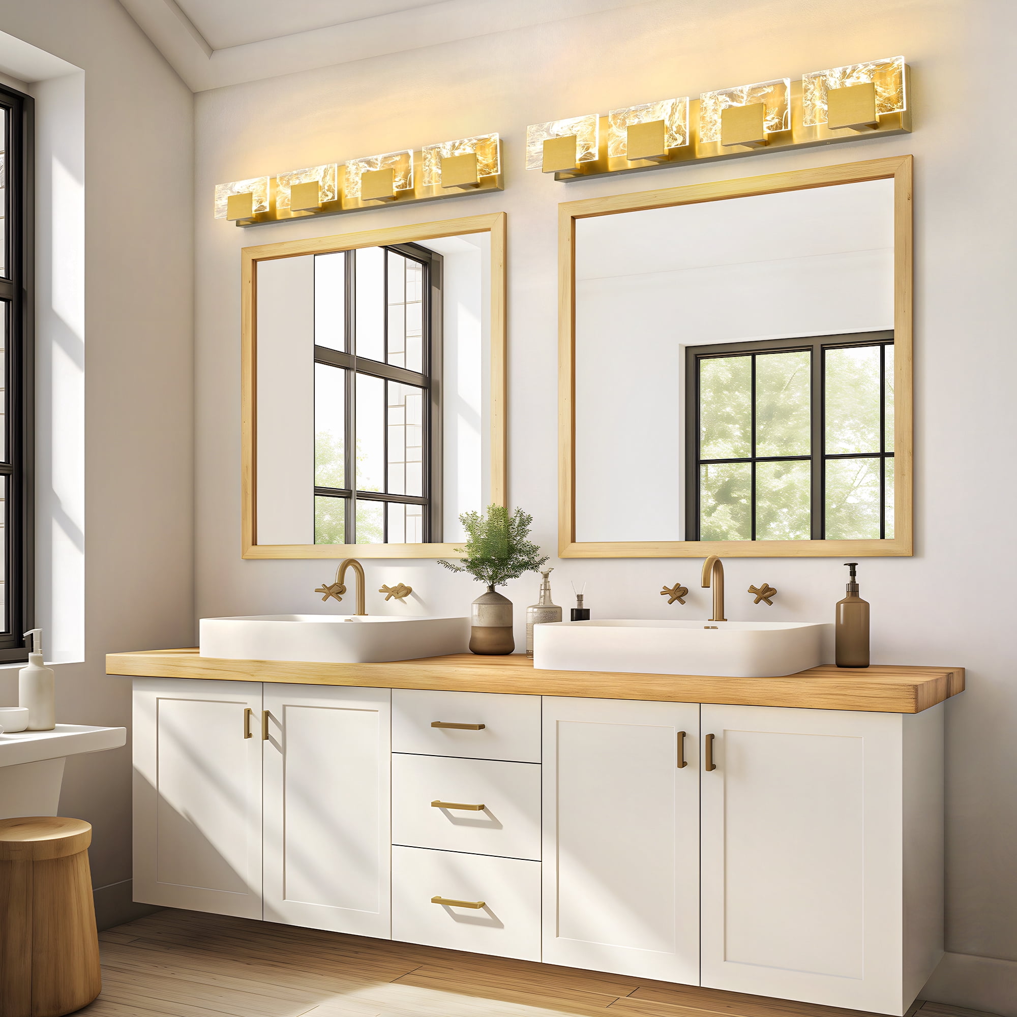 LED Bathroom Vanity Light 4-Light Gold Acrylic Modern Lighting Fixtures Smoke Design 3000K Wall Lights Fixture Over Mirror
