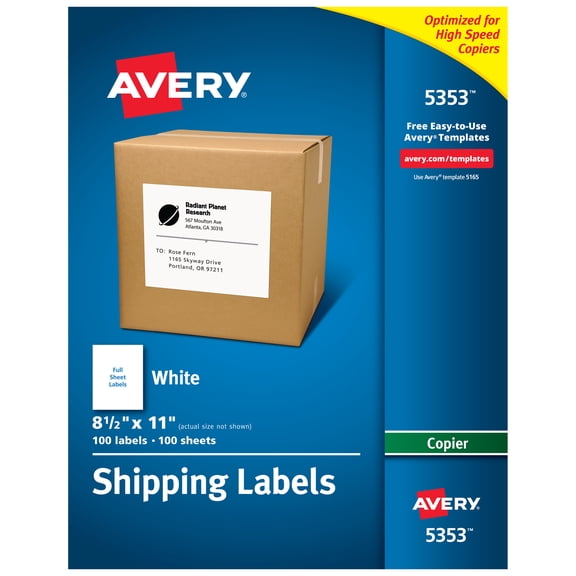 Avery Shipping Labels for Copiers, 8-1/2" x 11", 100 Labels (5353)