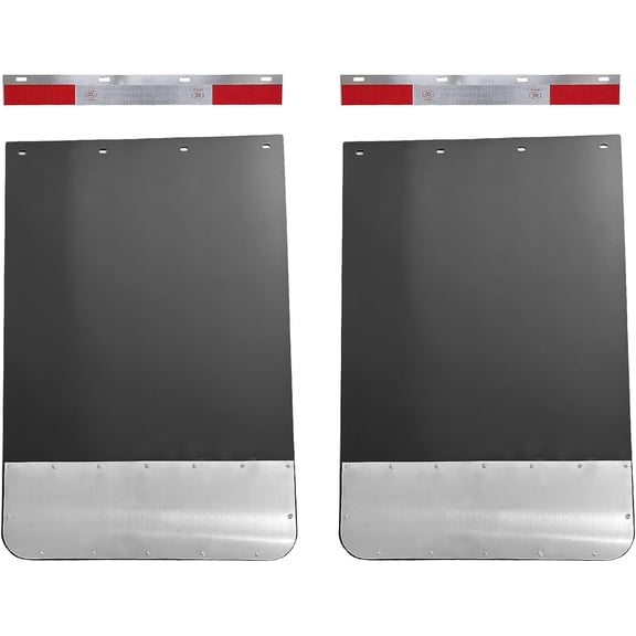 Pair Universal 24"x36" Mud Flaps & 24"x3" Mud Flap Reflector Reflective Tape for Semi-Truck Trailer Truck, w/Stainless Steel Weight