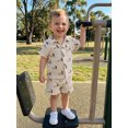 thumbnail image 6 of BemeyourBBs Toddler Baby Boy Summer Cotton Linen Clothes Cute Infant Boy Dinosaur Duck Outfit Print Button Down Turn Down Neck Short Sleeve Shirt and Shorts 2 Pcs Set, 6 of 9