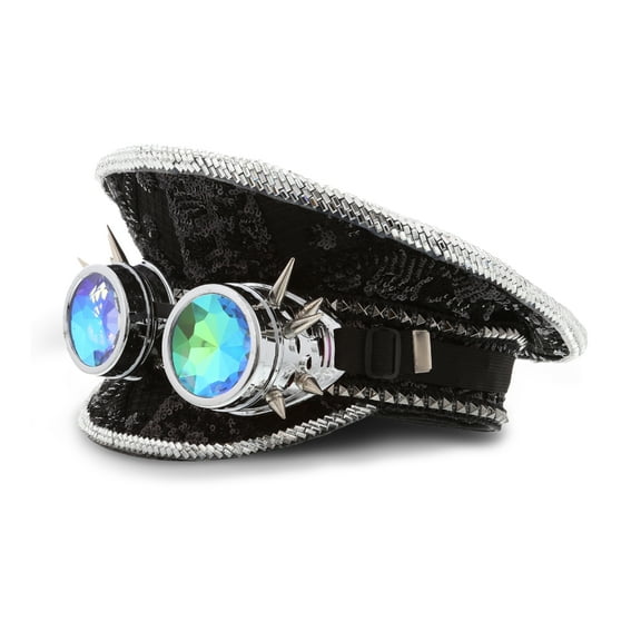 Attitude Studio Black Sequin Steampunk Hat with Goggles - Halloween Party Hat