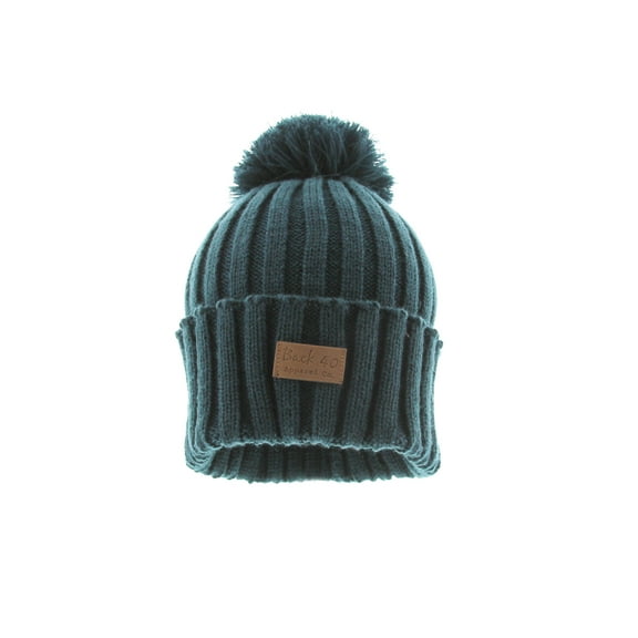 Cable Pom Pom Cuffed Beanie Unisex Jade Knit Cuffed Winter Hat Cap by Back 40