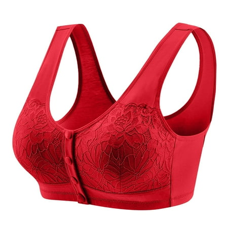 (2-Pack) Puawkoer Underwear Middle and Elderly Women Bras Wireless Plus Size Bras Elderly Vests Thin Woman s Sports Bra and Comfortable Front Buckle Support Bra Lace