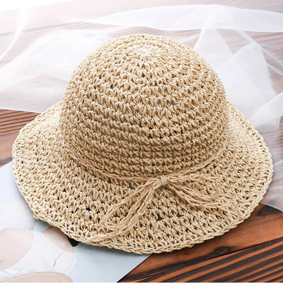 CTIRCHIU Girls Wide Brim Straw Sun Hat with Sun , Casual Beige Hat for Outdoor Activities