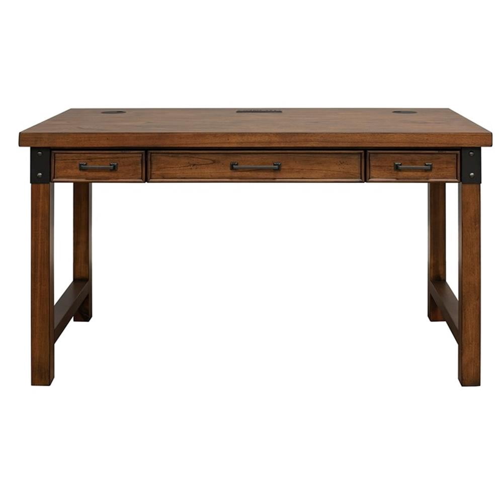Rustic Wood Writing Desk Writing Table Office Desk With Power Center Brown