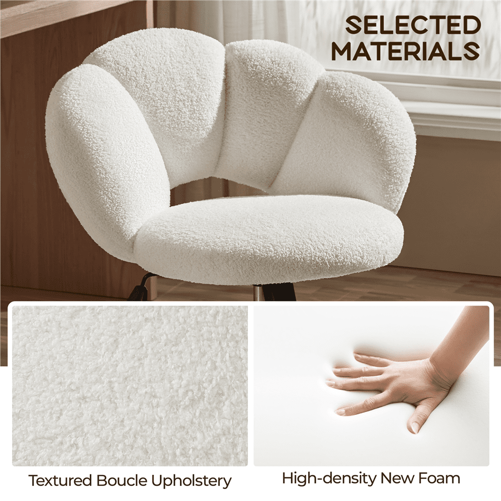 Alden Design Modern Armless Desk Chair with Adjustable Height, Boucle, White