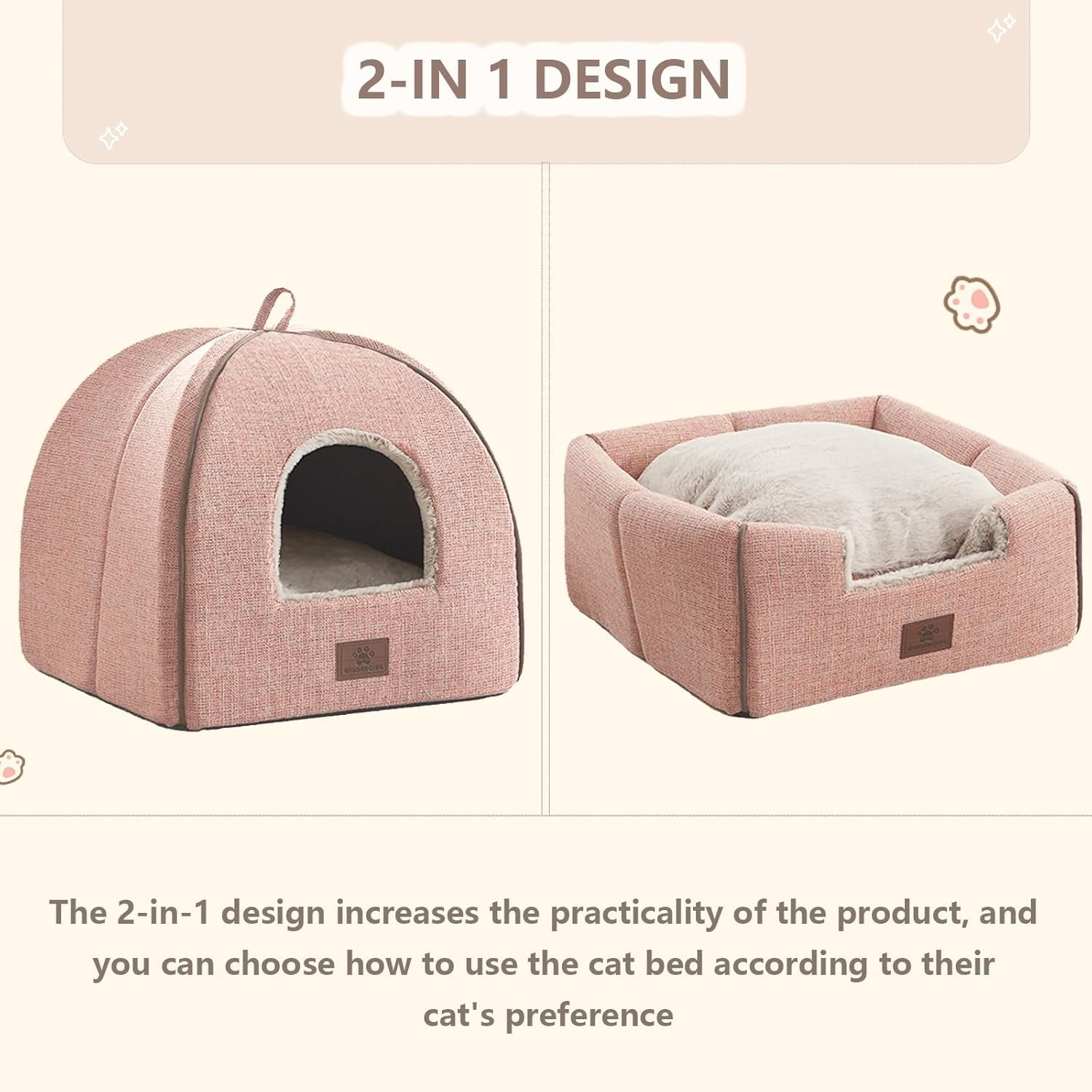WINDRACING Cat Bed for Indoor Cats, Pink Cat Cave Tent with Washable Cushion Non-Slip Bottom for Kittens Puppy