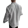 thumbnail image 5 of Rvwovn Men's Loose Fit Mandarin Collar Shirt - Casual Striped Half-Placket Long Sleeve Blouse, 5 of 6