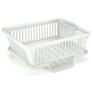 Heavy Duty 2-Piece Plastic Dish Drying Rack Set in White - Includes Large Dish Drainer, Attached Drainboard, and Utensil Cup Holders for Home Kitchen Countertop Organization