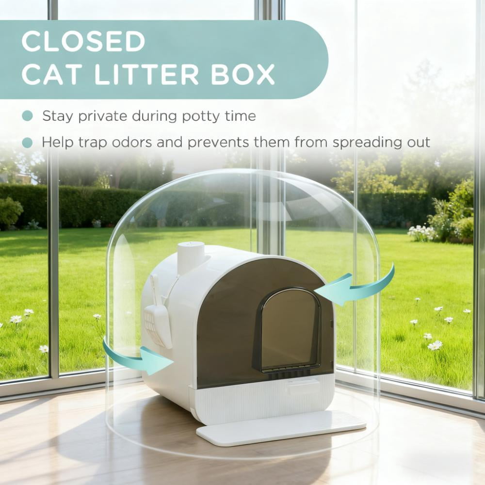 Cat Litter Box with Lid, Enclosed Kitty Litter Tray with Deodorizing Filter, Removable Tray, Litter Scoop & Entry Mat, Durable Plastic for Kittens & Small Cats Under 10 lbs