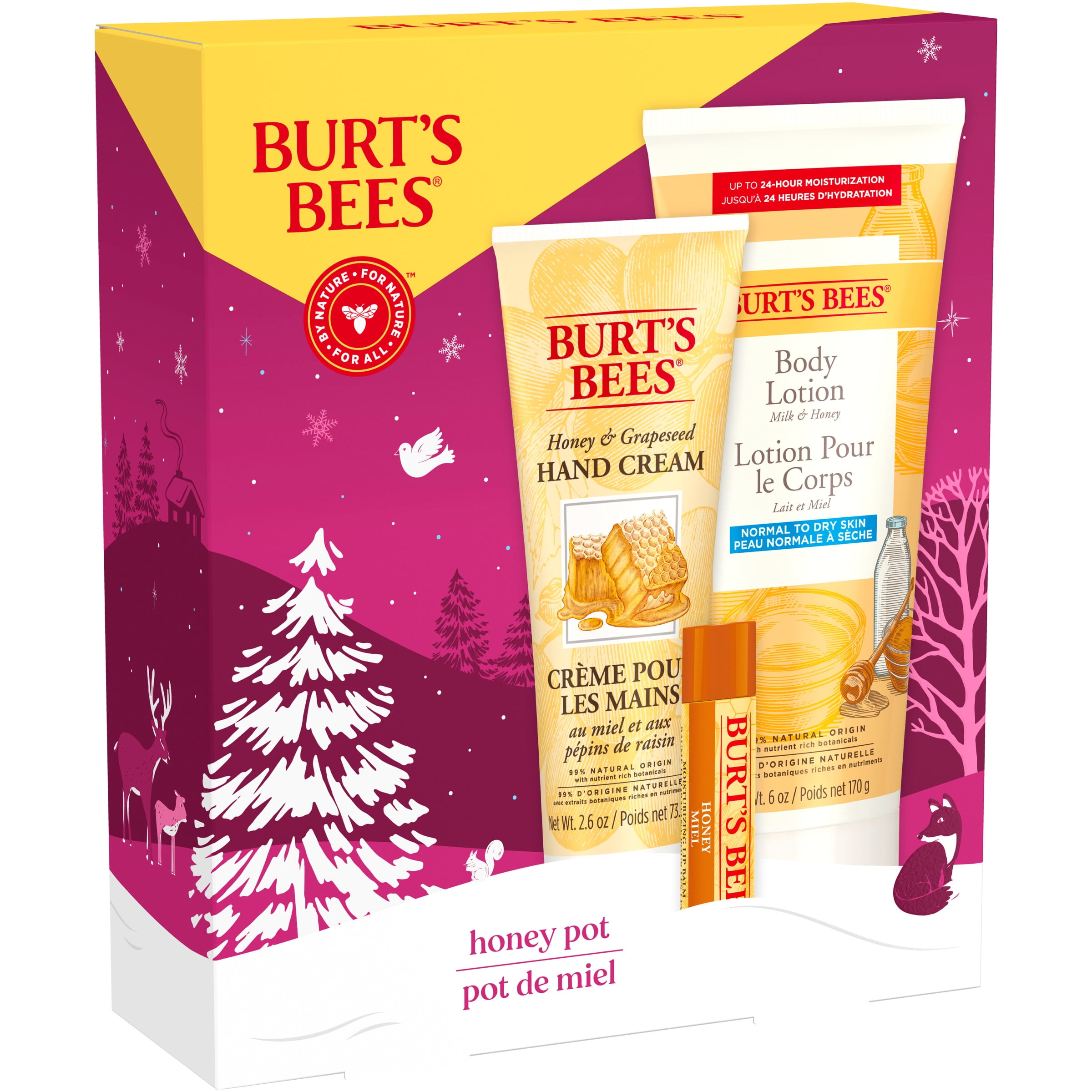 Burt's Bees Honey Pot Trio Holiday Gift Set with Body Lotion, Hand Cream and Lip Balm