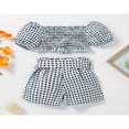 thumbnail image 4 of Kids Girls Clothes Sets Off Shoulder Short Sleeve Tops + Short Pants Plaid Printed Outfits Summer, 4 of 10