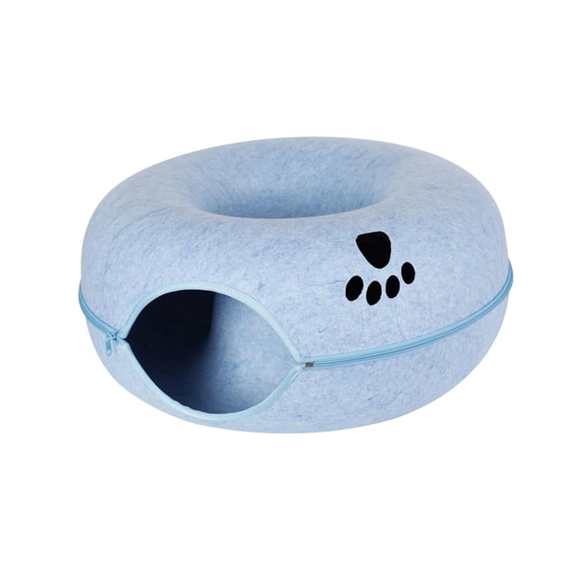 Cama de túnel para gatos, túnel de donut para casa de gatos, nido para todas , interior de fieltro transpirable, túnel para jugar, cueva Azul 60x28cm