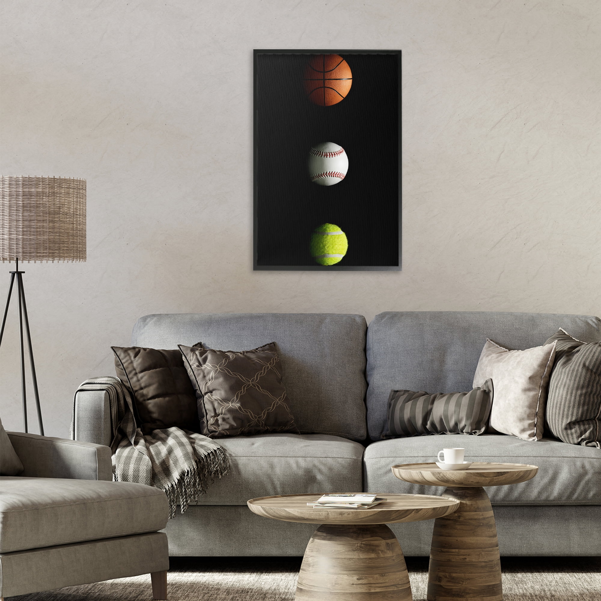 Stupell Industries Sports Balls Spotlight Black Framed Giclee Art, design by Jesse Keith