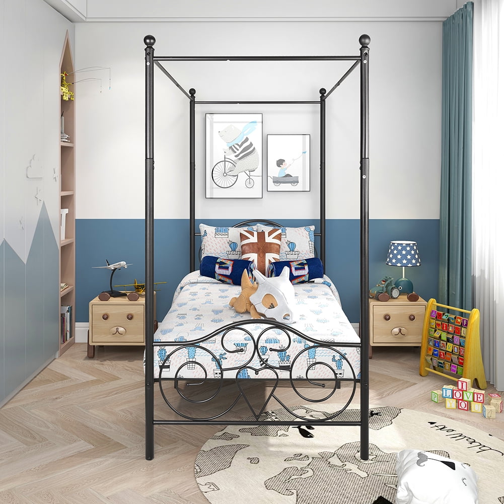 Kepooman Vintage Style Metal Canopy, Black Single Bed Frame with Headboard & Footboard / Easy DIY Assembly, 41.73"L x 23.03"W x 4.33"H, Twin Kepooman Vintage Style Metal Canopy, Black Single Bed Frame with Headboard & Footboard / Easy DIY Assembly, 41.73"L x 23.03"W x 4.33"H, Twin