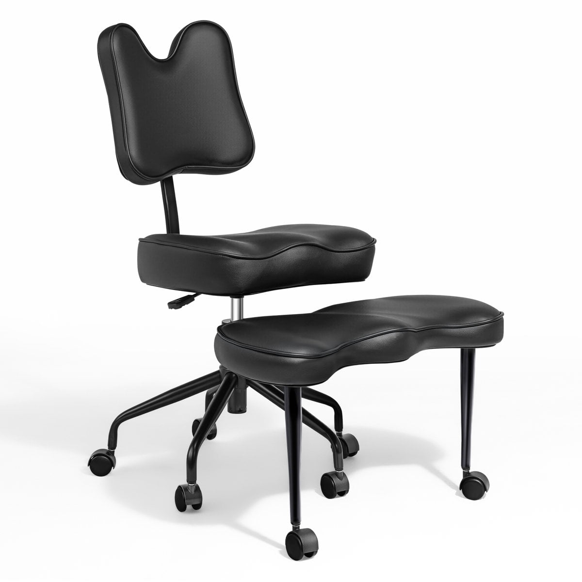HomeMiYN Cross Legged Meditation Chair with Wheels, ADHD Office Chair, PU Leather Yoga Kneeling Chair with Adjustable Backrest, Black