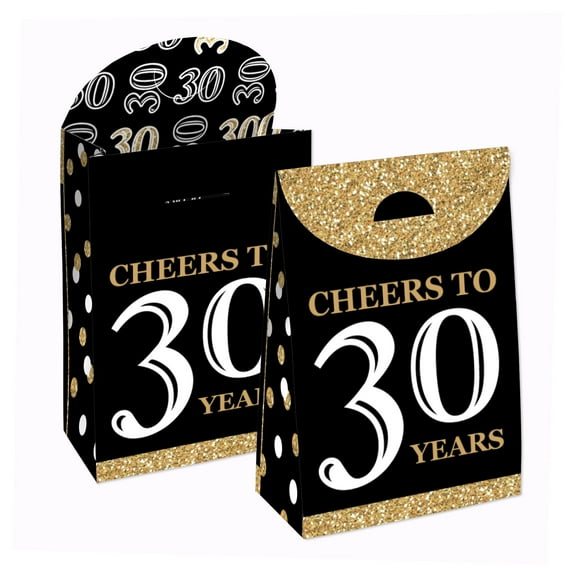 Big Dot of Happiness Adult 30th Birthday - Gold - Birthday Gift Favor Bags - Party Goodie Boxes - Set of 12