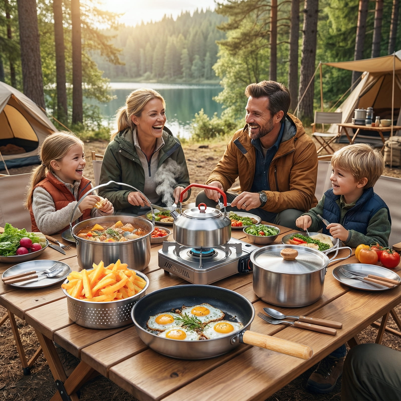 Zimtown Camping Cookware,Camping Pot Set for Outdoor Backpacking Camping,Outdoor Kitchen, Picnic,Hiking and Fishing,Stainless Steel