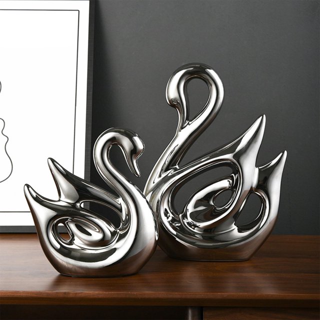 2x Figuras de Cisne Decoración Mesa Centro de Mesa Figura de San Valentín Fiesta Cumpleaños Estatuas de Cerámica Esculturas para el Hogar Oficina Macarena estatua de resina de cisne