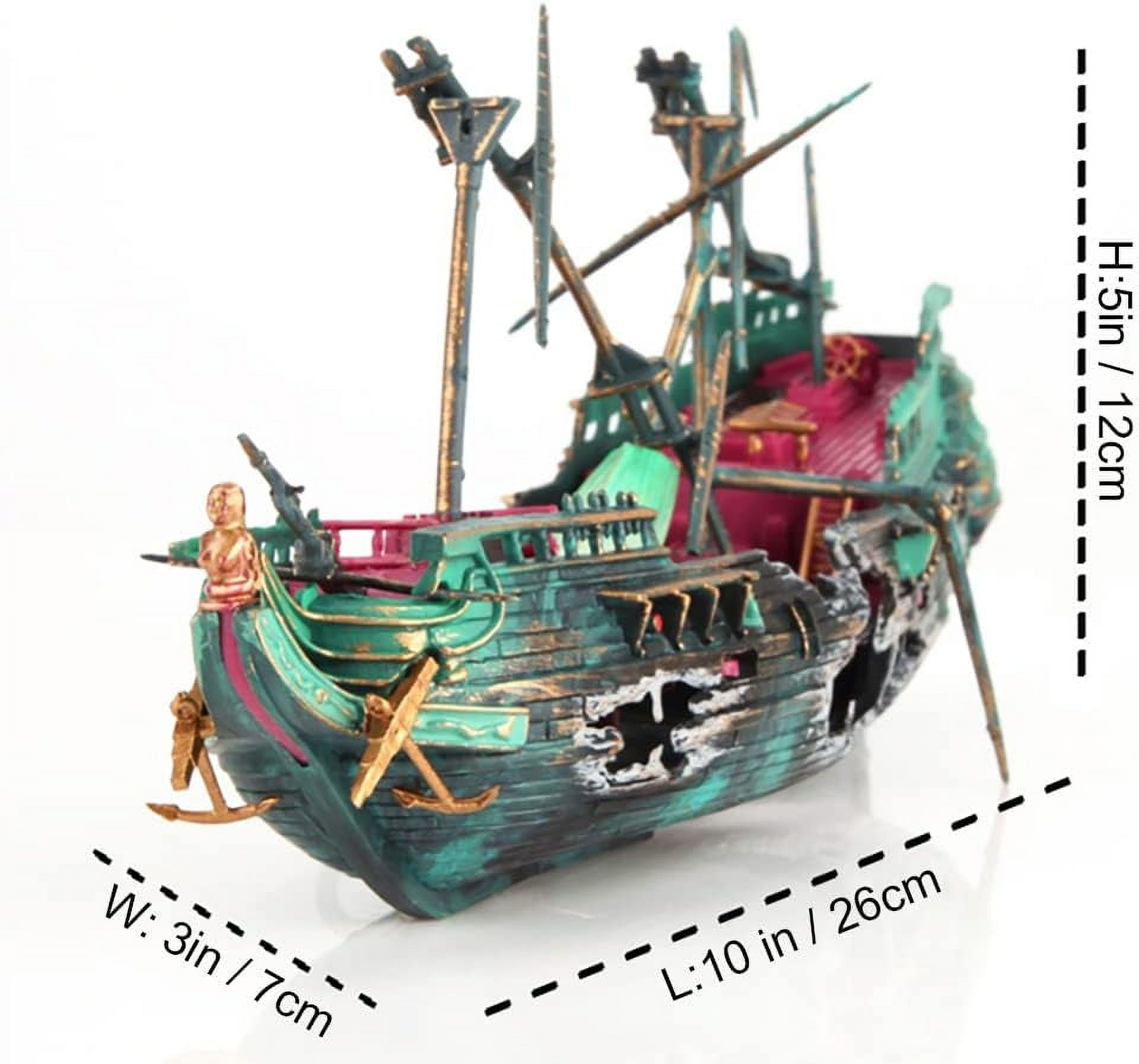Aquarium Shipwreck Decorations - Air Bubbler Sunken Ship Ornament, Fish Tank Air Action Aerating Decorations