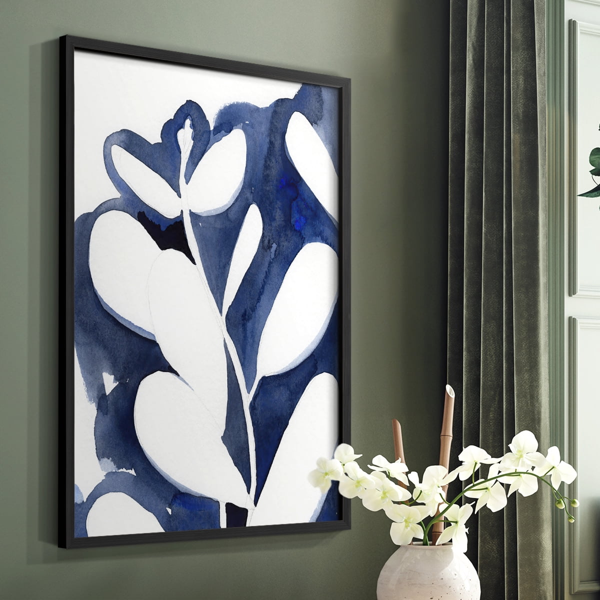 Blue Eucalyptus II Framed Print in Black Solid Wood Framed Print No Nail Hanging