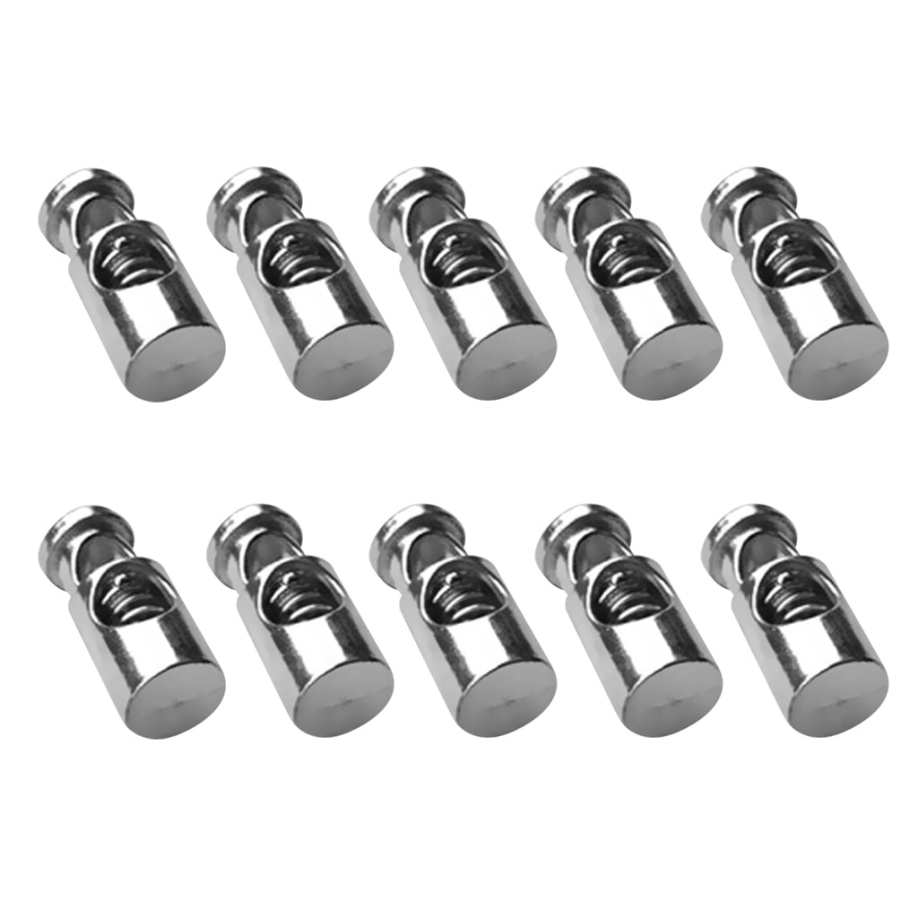 Flameer 10Pcs Metal Bean String Cord Locks Double Hole Toggle Spring Clasp Stop End