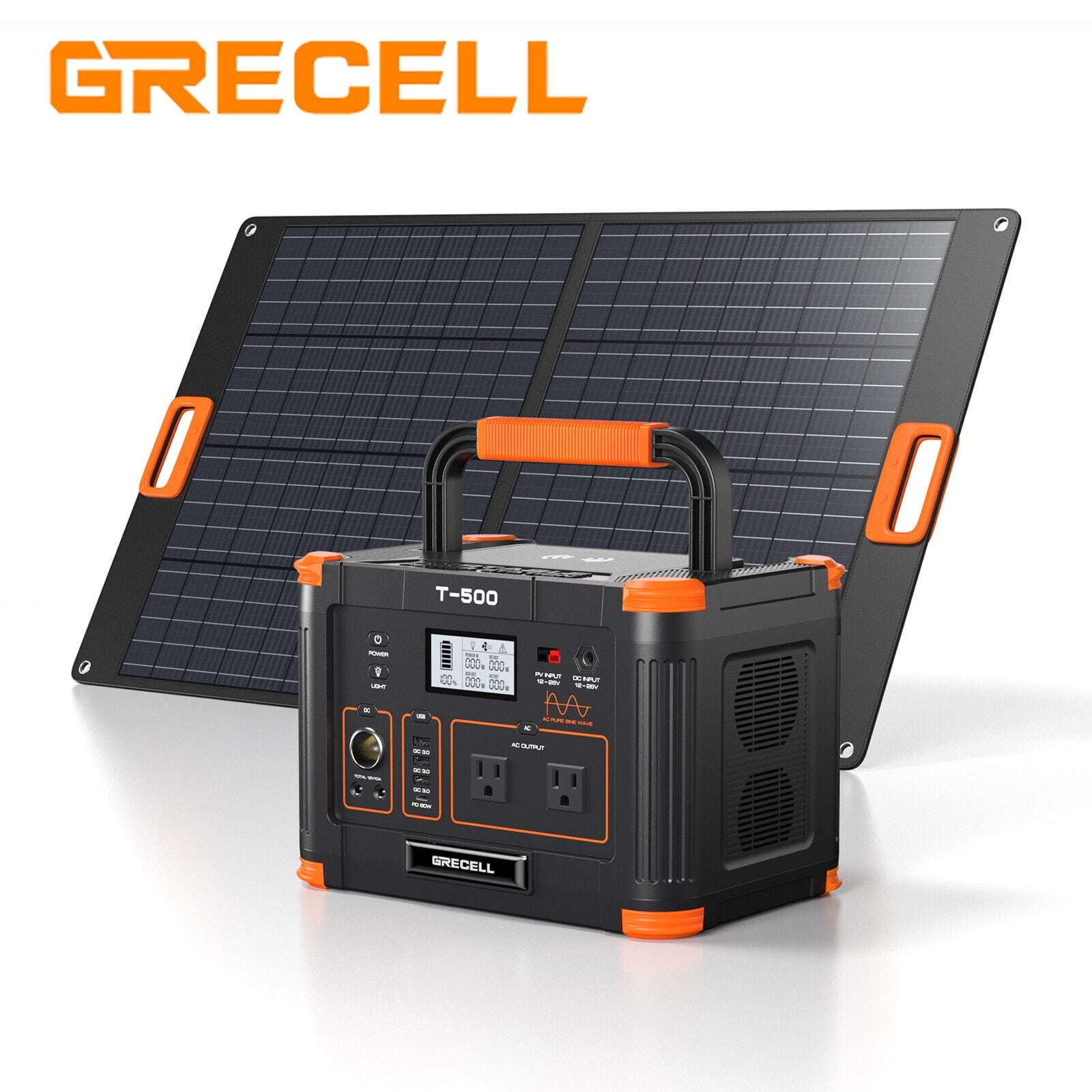 GRECELL 500W Portable Power Station Generator and 100W Solar Panel