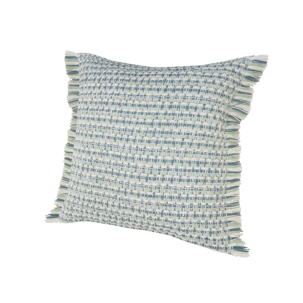 Ox Bay Interwoven Coastal Fringed Indoor/Outdoor Throw Pillow, 24" Square, Blue / Green - image 5 of 9