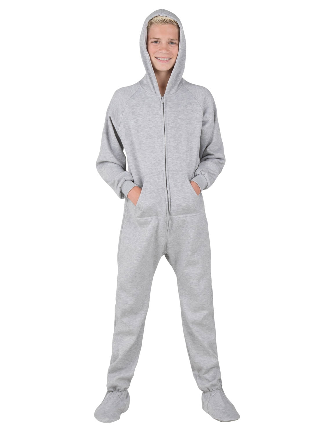 Footed Pajamas - Footed Pajamas - Laid-back Gray Kids Hoodie Onesie ...