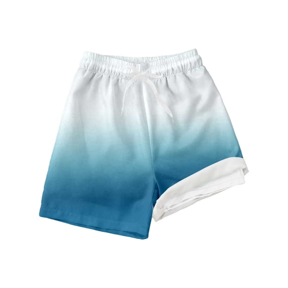 Bysome Boys Swim Trunks With Compression Liner Size 5-6 Years Fashion Casual Stretch Gradient Swim Shorts Boys Swimsuit Sky Blue