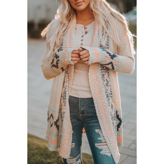 Aztec Print Open Front Cardigan