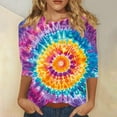thumbnail image 2 of CYMMPU Loose Fit Tunic Tops 3/4 Sleeve Round Neck Blouses for Women Dressy Casual Spring Tops Summer Fashion Shirts Tie Dye Ombre T-Shirts Multicolor L, 2 of 5