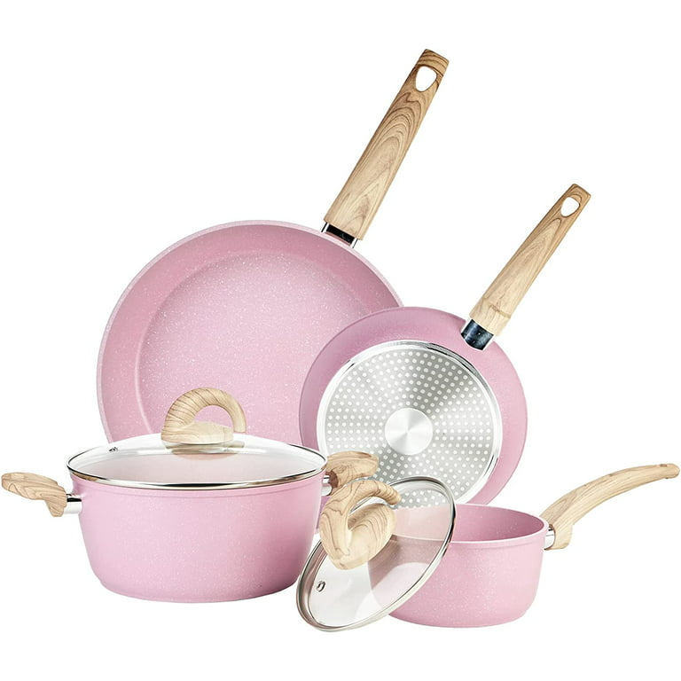 Pink Pots and Pans Set Nonstick Induction Kitchen Cookware Set Cooking Sets  6 Pcs with Frying