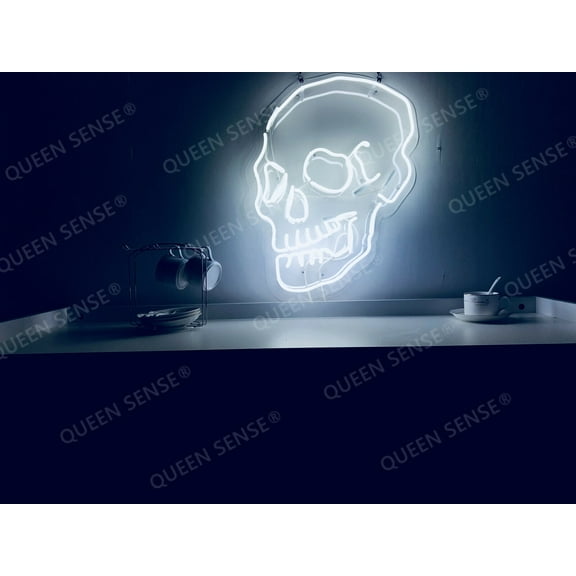 Queen Sense 20" Haunted Skull Skeleton Neon Sign With Dimmer Acrylic Man Cave Handmade Neon Light 120SSWWADIM