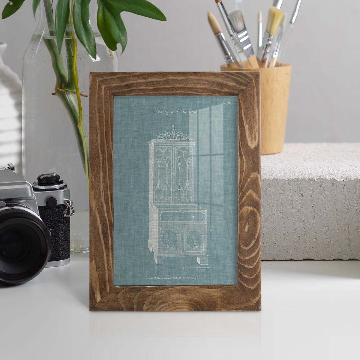 Hepplewhite Desk & Bookcase III - Framed Print w/glass - Walnut