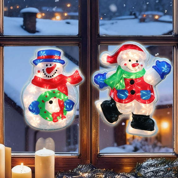 2-Pack Lighted Christmas Window Silhouette Decorations | Dual Snowman Designs | Indoor Decor for Window, Glass Wall