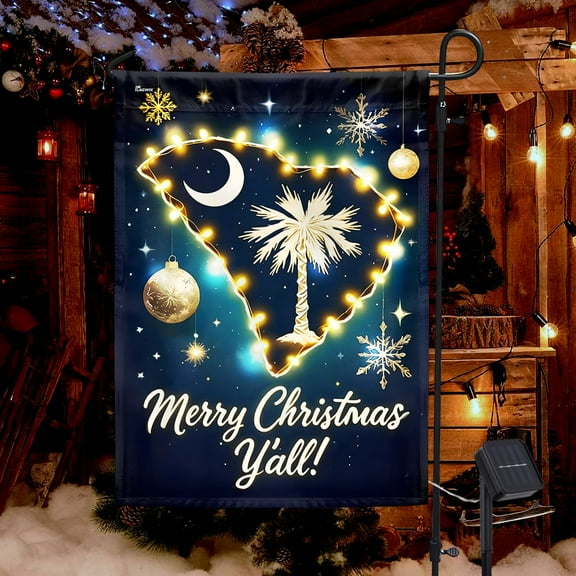 FLAGWIX South Carolina Merry Christmas Y'all Solar LED Garden Flag (11.5" x 17.5") TQN4084SF - USA Flags Decor Indoor Outdoor