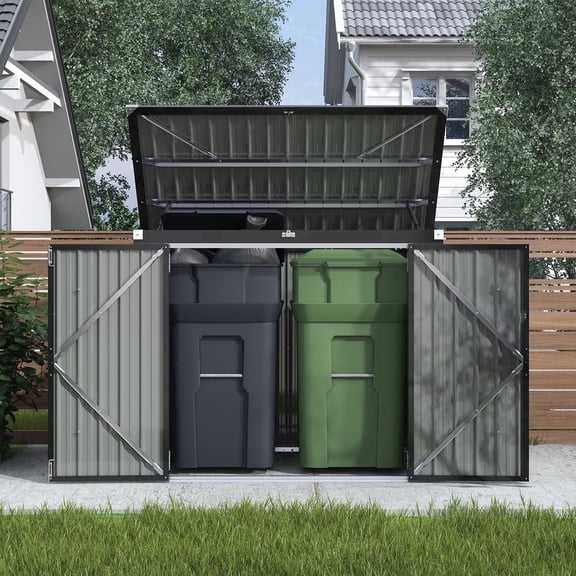 Clouddwell 3 x 5 FT Trash Can Storage 79 Cu Ft, Storage Shed Outdoor Metal Garbage Can Shed with Lockable Doors and Easy Lift Hinges, Black
