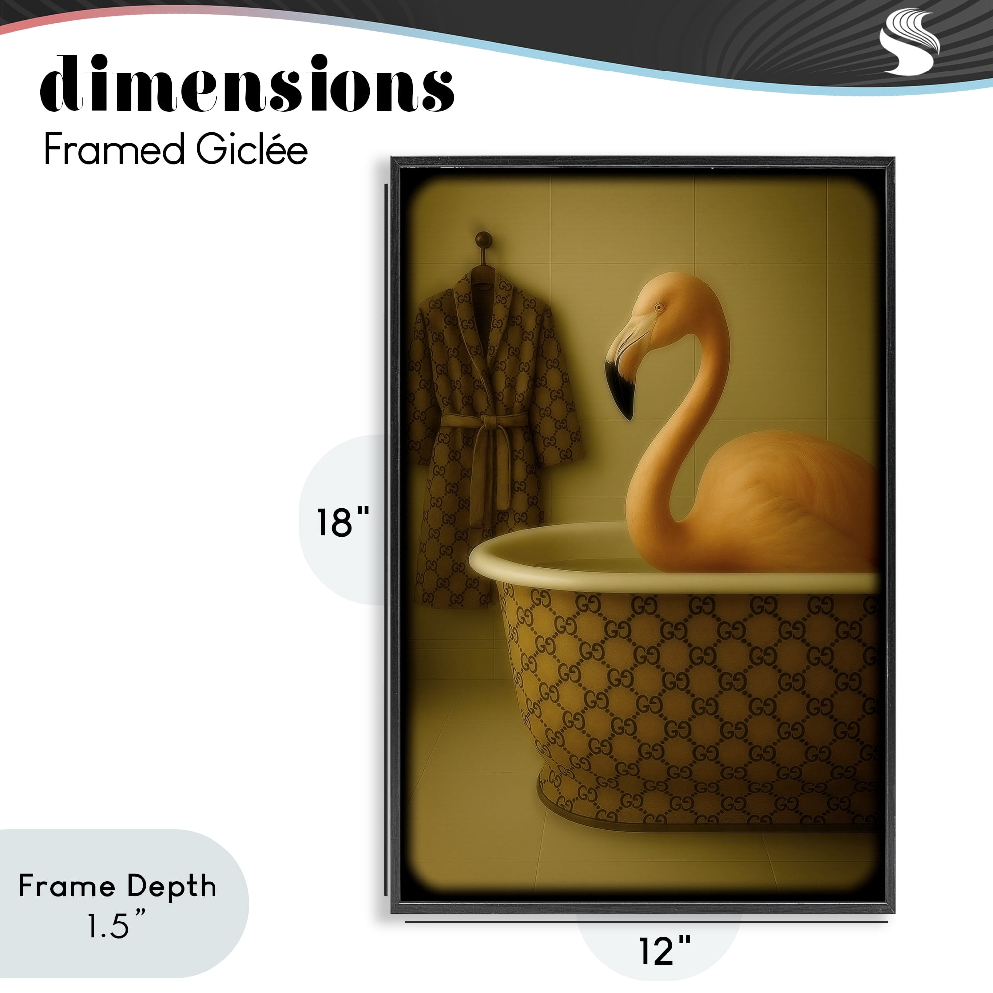 Stupell Industries Couture Flamingo in Luxury Tub Black Framed Giclee Art, design by Grotto Studios