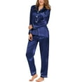 thumbnail image 3 of Womens Silk Satin Pajamas Loungewear Two-piece Sleepwear Button-Down Full Sleeve Long Pj Set, 3 of 7