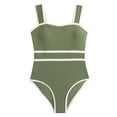 thumbnail image 3 of Girls Modest Swimsuit Summer One Piece Swimsuits Color Block Bathing Suit Contrast Trim Wide Straps Swimwear For Teens Girls, 7-14 Years, 3 of 7