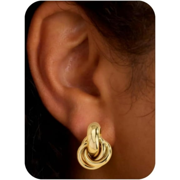 Celvieroot Gold Hoop Earrings for Women -Chunky Gold Hoop Earrings for Women -Hypoallergenic 18k Gold Plated Earrings -Knot Link Circle Geometric Drop Dangle Earrings Trendy Jewelry Fashion Gifts