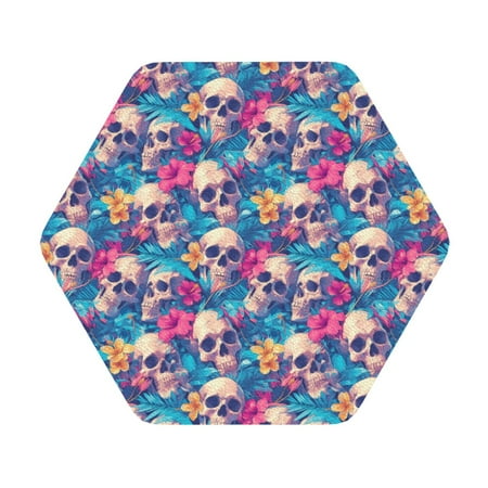 

Salouo Skull blue leaf Print Round Coaster Drink Coasters Leather Bar Beer Beverage Coasters for Drinks Set of 4 for Tabletop Protection Coffee Table Decor