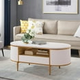 thumbnail image 5 of Modern Fluted Coffee Table, 48'' Modern Oval Coffee Table with Drawer, Faux Marble Top, Curved Profile Center Table with Storage, Gold Metal Decor, Center Table for Living Room, White, 5 of 6