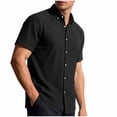 thumbnail image 2 of Maqroz Mens Fashion Tops Casual Short Sleeve Button Down Shirt Crinkle Texture Lightweight Vacation Holiday Resort Wear Essential, 2 of 7